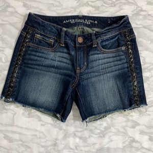American Eagle Outfitters, dark washed denim shorts, size US2